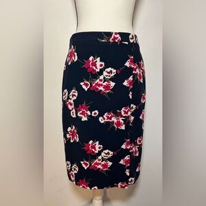 J.Crew pencil skirt floral printed black red white 4 S